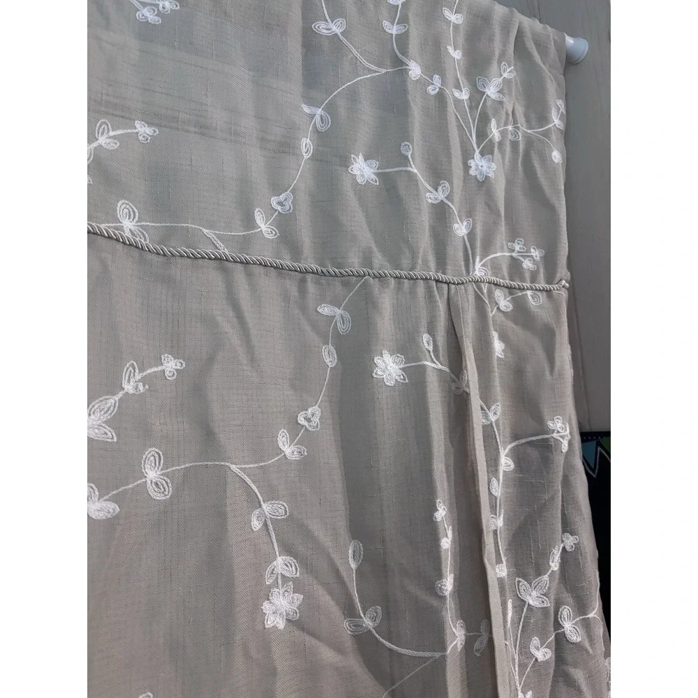 Curtain Panels (2) Sheer Beige White Embroidered Balloon Style‎ 39x63 Boho Girly
